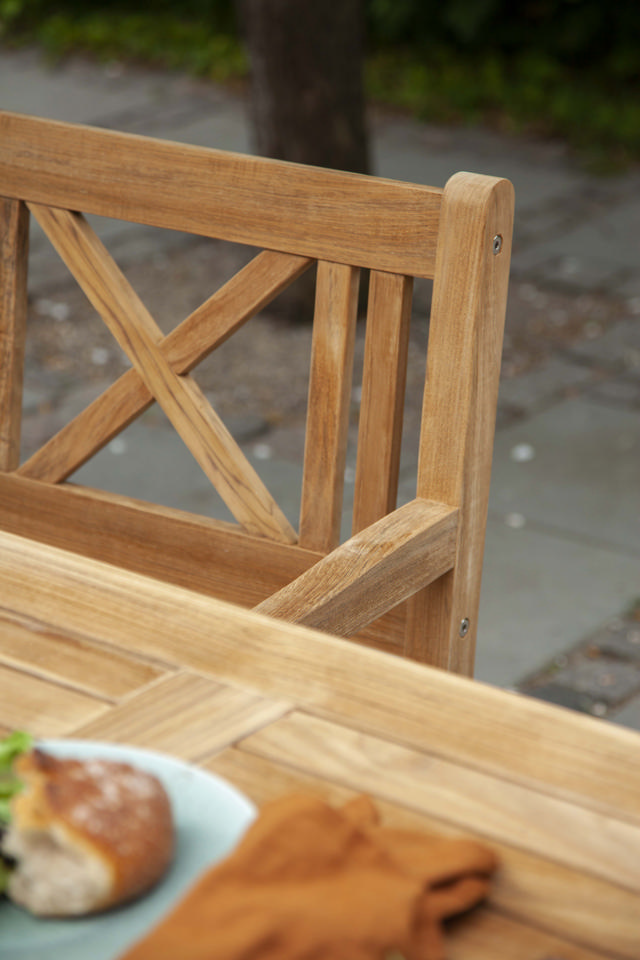 Rosenborg sæt - tre-personers bænk, to stole & bord - teak