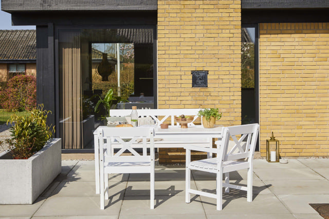 Sofiero sæt - tre-personers bænk, to stole & bord - hvidt