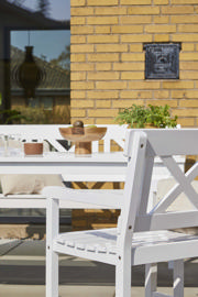 Sofiero sæt - tre-personers bænk, to stole & bord - hvidt