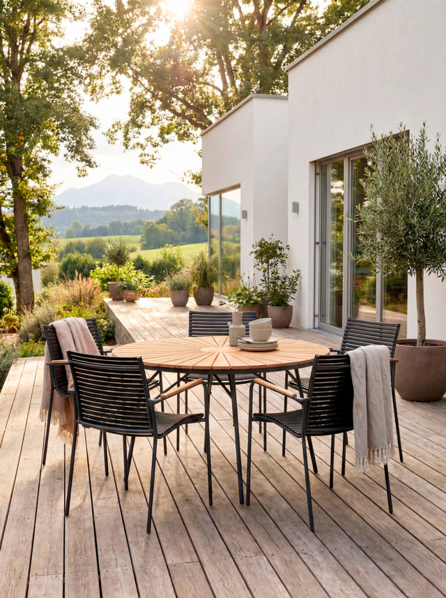 Ellen & Mood Classic sæt - bord Ø130 & fem stole - antracit