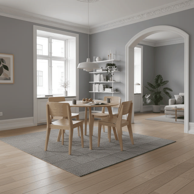 Elvo sæt - rundt spisebord & fire stole