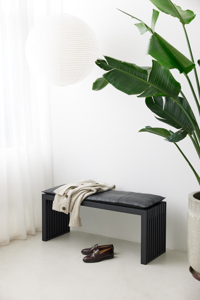 Rib tre-personers bænk - sort