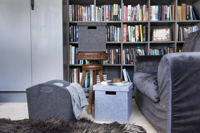 Låg til hyldebox, lys grå filt