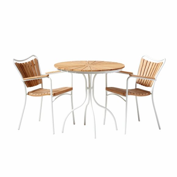 Ellen Cafe hvid, 1 bord Ø80+2 stole